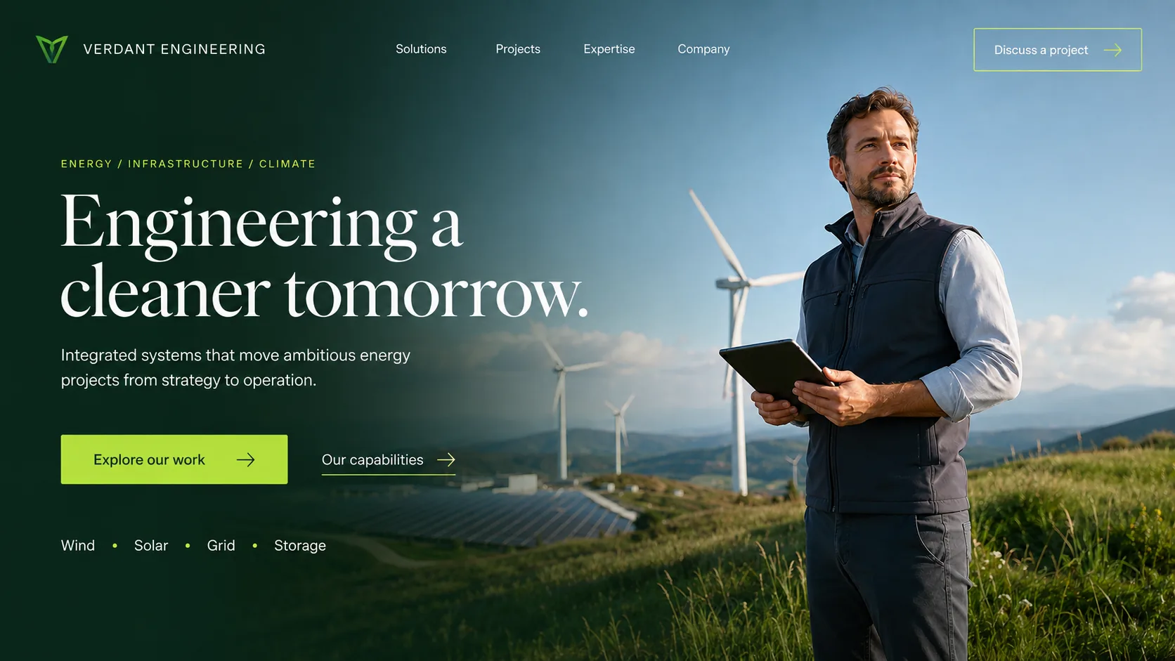 Verdant Engineering professional website template for energy and infrastructure services.
