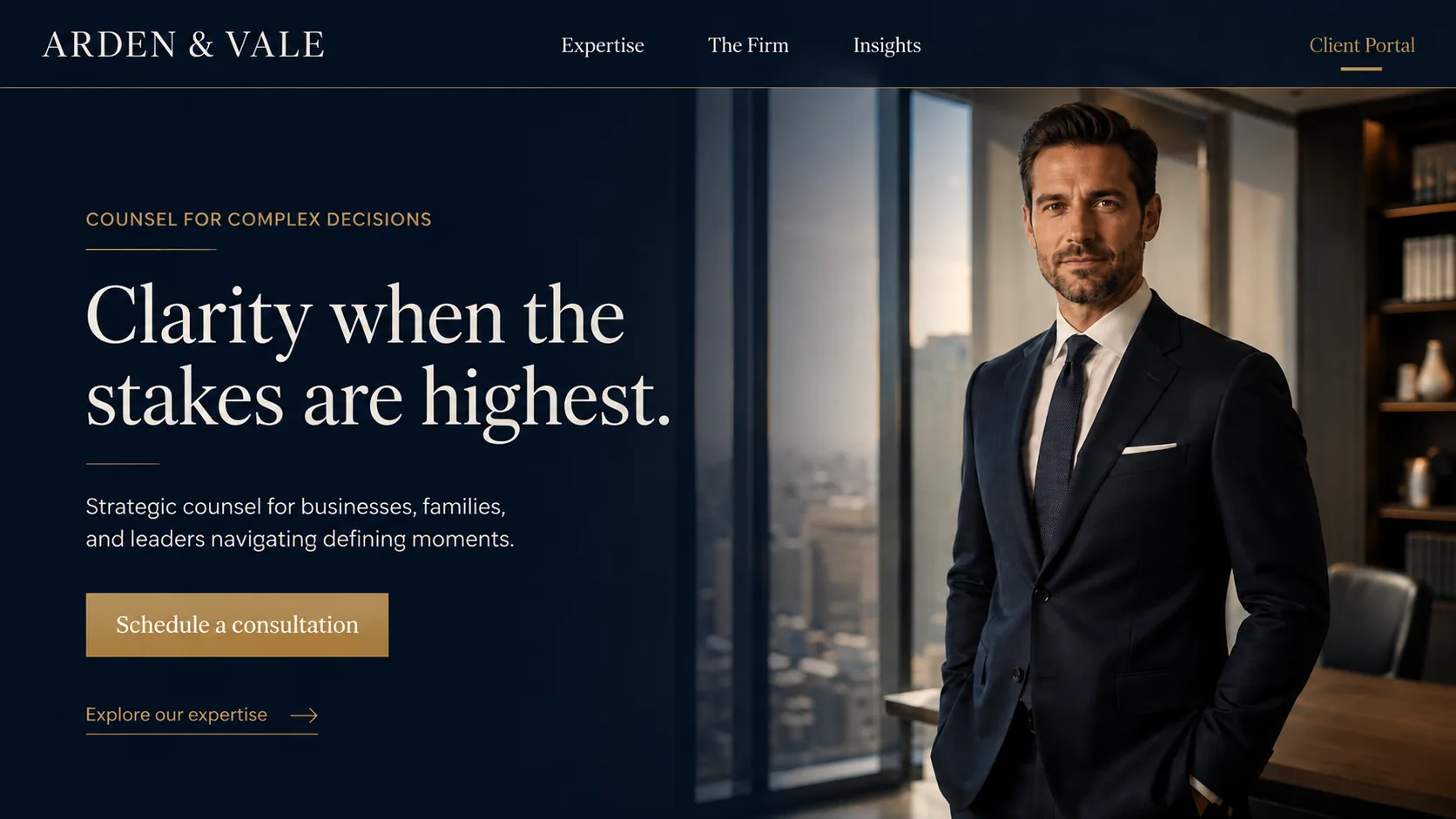 Arden and Vale professional website template for a law firm.