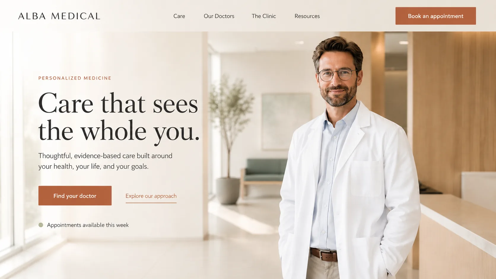 Alba Medical professional website template for a medical practice.